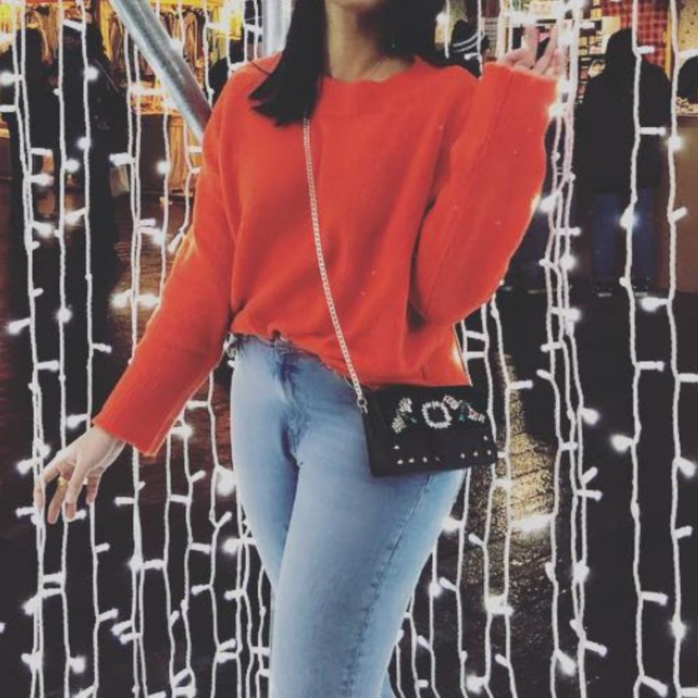 Zara Bright Orange Wool Knit Crew Neck Sweater